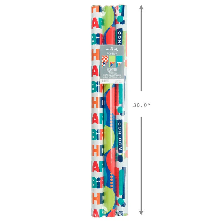 Hallmark Birthday Celebration 3-Pack Reversible Wrapping Paper - Image 3