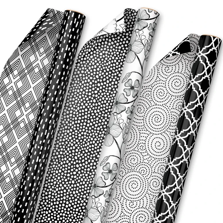 Hallmark Black And White Prints 3-Pack Reversible Wrapping Paper, 75 Sq. Ft. Total