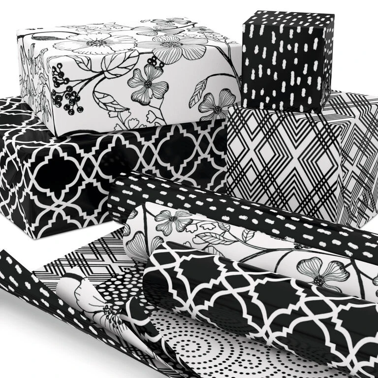 Hallmark Black And White Prints 3-Pack Reversible Wrapping Paper, 75 Sq. Ft. Total - Image 2