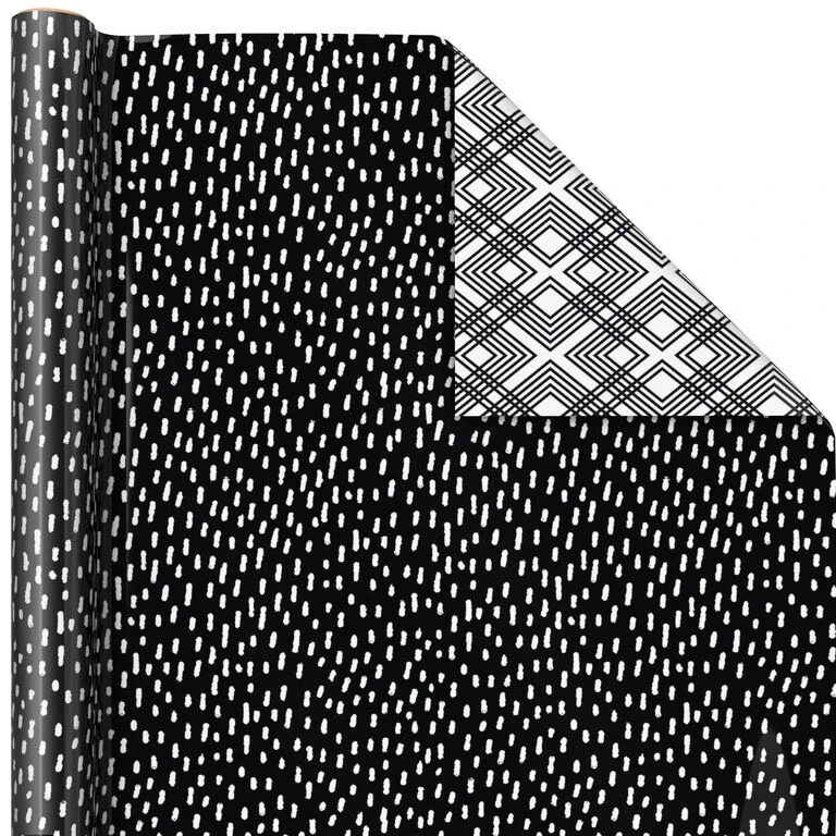 Hallmark Black And White Prints 3-Pack Reversible Wrapping Paper, 75 Sq. Ft. Total - Image 4