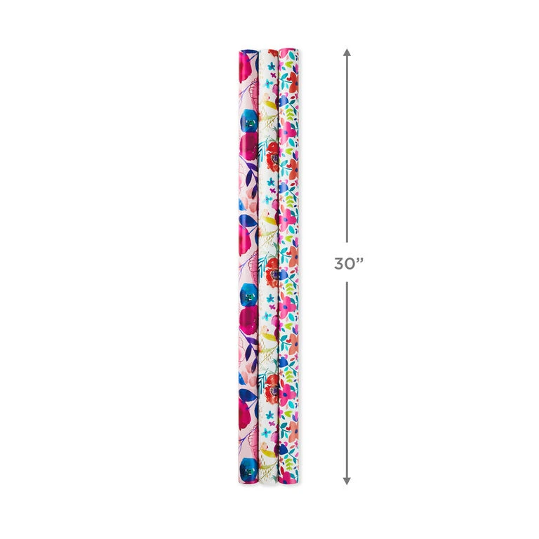 Hallmark Bright Florals 3-Pack Reversible Wrapping Paper, 120 Sq. Ft. Total - Image 3