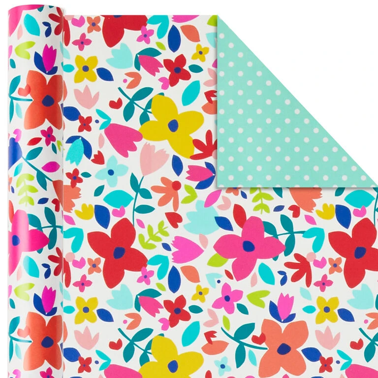 Hallmark Bright Florals 3-Pack Reversible Wrapping Paper, 120 Sq. Ft. Total - Image 4