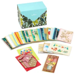 Hallmark Premium Assorted Handmade All-Occasion Cards In Leaf Print Organizer, Box Of 24