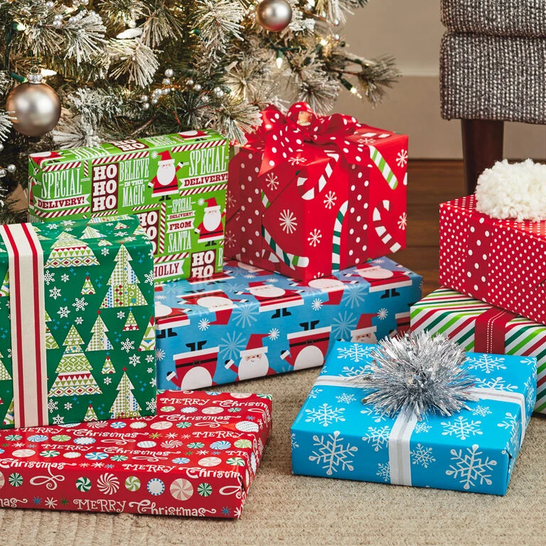 Hallmark Christmas Cheer 4-Pack Reversible Wrapping Paper Assortment, 150 Sq. Ft. - Image 2