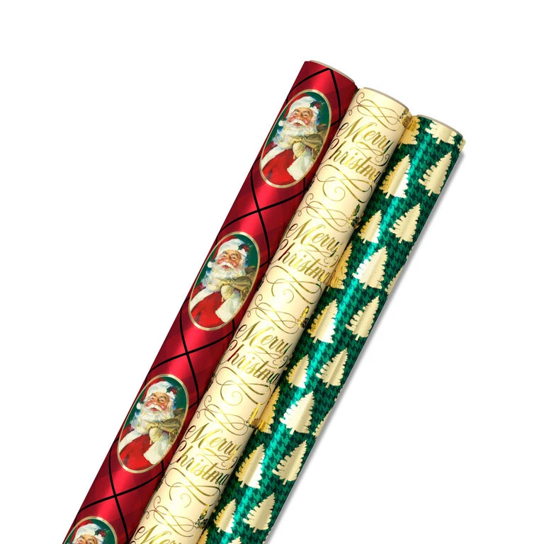 Hallmark Traditional 3-Pack Foil Christmas Wrapping Paper Assortment, 60 Sq. Ft.