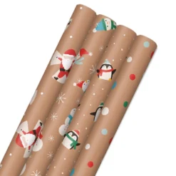 Hallmark Kraft Assorted 4-Pack Christmas Wrapping Paper, 88 Sq. Ft.