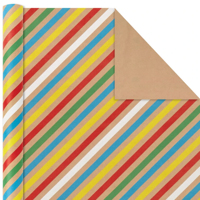 Hallmark Primary Birthday 3-Pack Kraft Wrapping Paper, 105 Sq. Ft. Total - Image 5