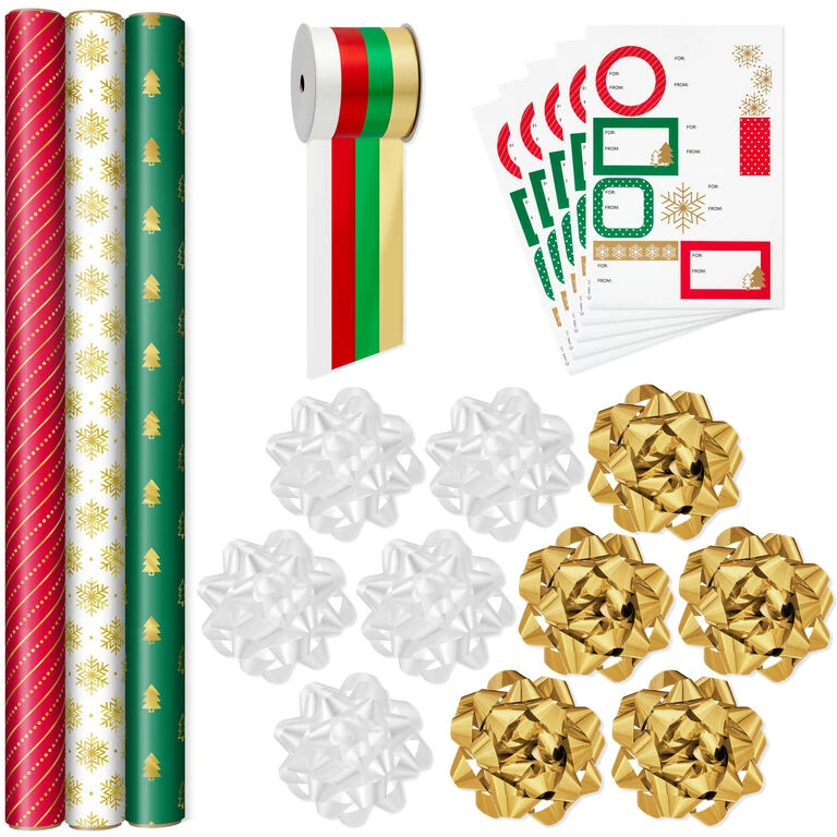 Hallmark Christmas Gift Wrap Kit With Wrapping Paper, Bows, Ribbons And Tags