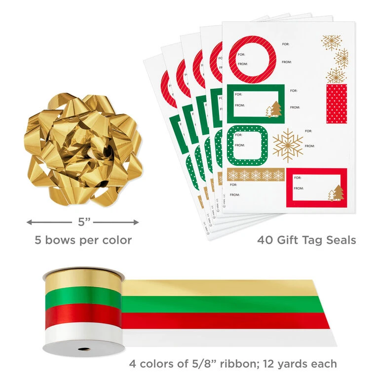 Hallmark Christmas Gift Wrap Kit With Wrapping Paper, Bows, Ribbons And Tags - Image 8