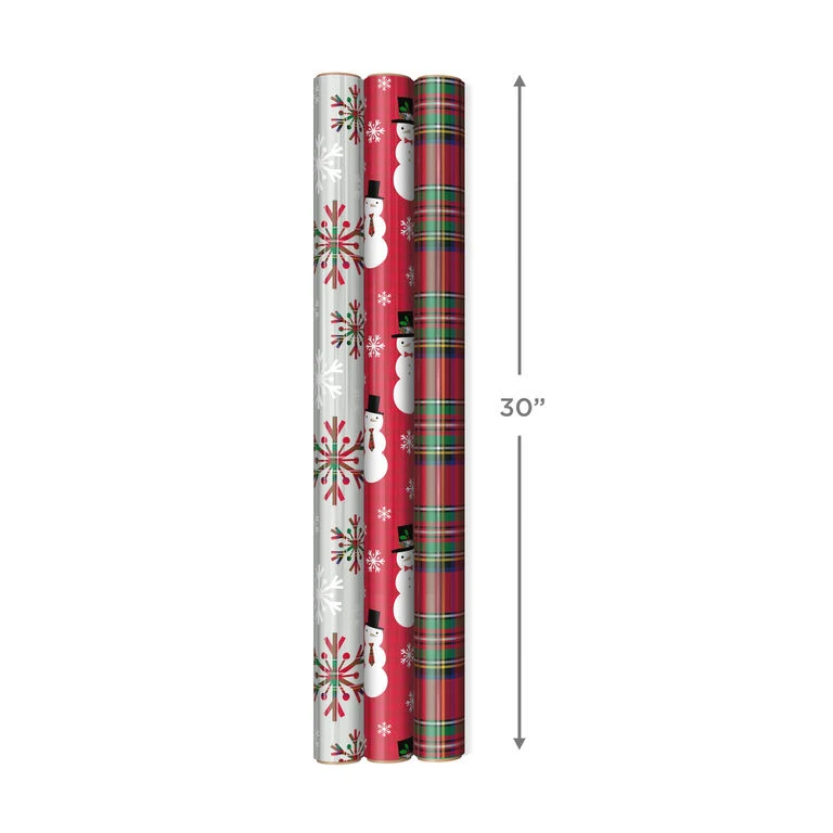 Hallmark Snow Merry 3-Pack Foil Christmas Wrapping Paper Assortment, 60 Sq. Ft. - Image 4