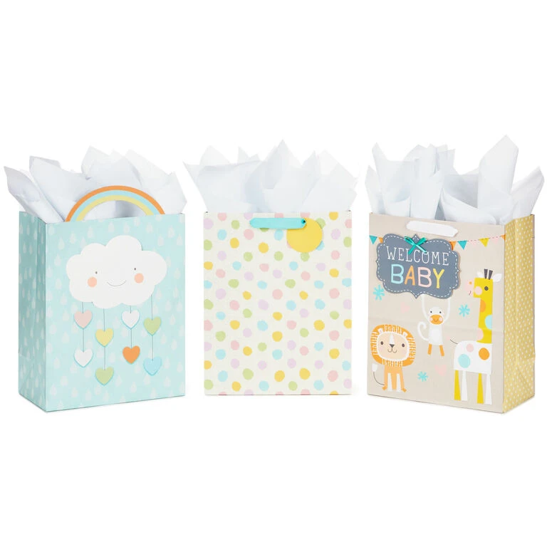 Hallmark 13" Welcome Baby 3-Pack Assorted Gift Bags With Tissue